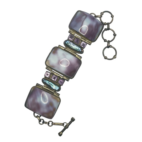 Shell Amethyst stone & mother of pearl Sterling Silver vintage signed Bracelet